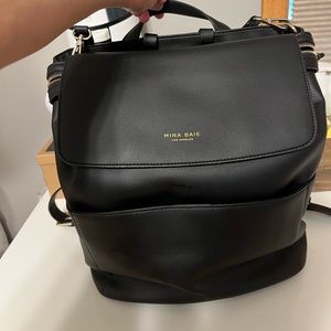 Mina Baie full Kinney Black Vegan Diaper Backpack w/stroller straps